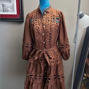 Entro Chocolate Long Sleeve Lace Dress